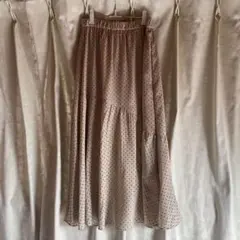 ドット柄 ロングフレアスカート ベージュ　GU