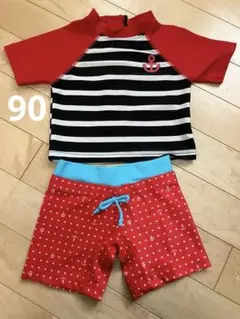 90cm 水着・ラッシュガードセット　スイムウェア　ボーダー