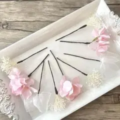 No.06 ピュアピンク♡紫陽花♡カスミ草♡リボン♡お花のヘッドパーツ♡髪飾り♡