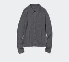 UNIQLO ユニクロ　エクストラファインメリノリブポロカーディガン　グレーM