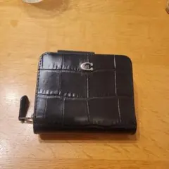 現行 コーチ ビルフォールドウォレット 二つ折り財布 クロコ型押し ブラック