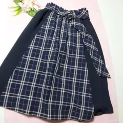 マジェスティックレゴン　ロングスカート　フレア　ネイビー 　チェック柄　S