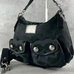 極美品 コーチ ポピー シグネチャー 2way Wポケット ショルダーバッグ 黒