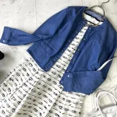 美品 アナイ デニムライクノーカラージャケット 36 ライトブルー定価3.7万のサムネイル