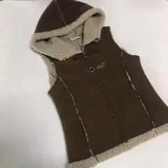 フード付き　裏ボアベスト　秋冬　防寒着 M ブラウン×ベージュ　アウター