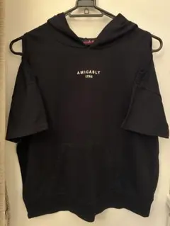 Lovetoxic 黒 肩出しフード付き半袖パーカー SS（130）