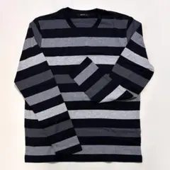 COMME CA ISM 黒グレー ストライプ 長袖カットソー