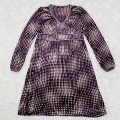 MOUTH valley パープルドット柄　長袖ワンピース　【M】　ベロア生地