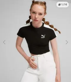 新品タグ付き　PUMA クロップド丈 半袖Tシャツ ブラックのサムネイル