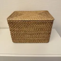 【中古】無印良品　重なるラタン長方形バスケット・大