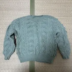 ウール100% グリーン ケーブルニットセーター