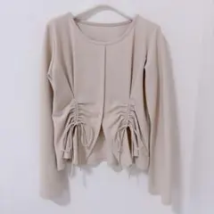 ベージュ 長袖 カットソー ドロストリブTシャツのサムネイル