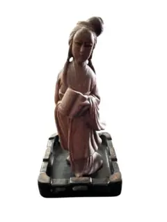 ◯アンティーク 造形芸術 アート オブジェ 木彫り 女性 後ろ髪 木製 置物 古美術 骨董 古い レトロ ヴィンテージ ディスプレイ◯