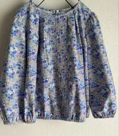 リバティー　ピンタック　ブラウス　ブルー