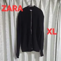 ZARA ブラック 長袖 ダブル ファスナー ニット カーディガン サイズXL