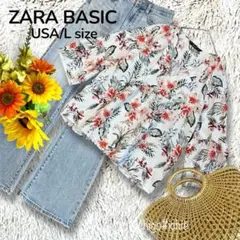 美品◆ZARA BASIC◆五分ラッパ袖 花柄チュニック USA/L　1155E