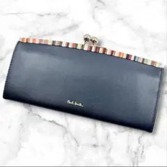 極美品✨Paul Smith 長財布 がま口 マルチストライプ ネイビー