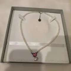 パール　蝶モチーフ ピンク　ネックレス