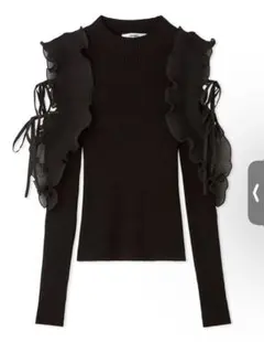 SNIDELプリーツフリルドッキングニットプルオーバー ブラック