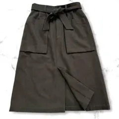 美品 マーガレットハウエル ウール コットン ロング スカート ウエストリボン