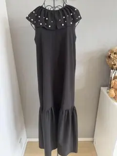 美品⭐️Rady ビッグカラー　襟パール　裾フレア切替　ロングワンピース　ブラック