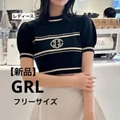 【新品】　グレイル　パフスリーブモノグラムニットトップス　ブラック　フリーサイズ