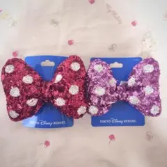 ディズニー ミニー リボン ヘアゴム スパンコール ピンク 赤 2個セット
