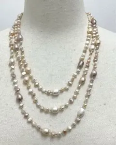 本真珠　淡水パール　ロングネックレス　パールネックレス　バロック