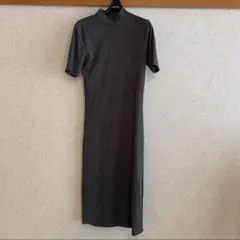 ZARA グレー 半袖 ロングリブニットワンピース