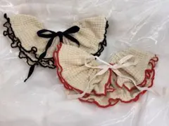 フリルスタイ2枚セット♡リバーシブル アイボリー×赤フリルと黒フリル