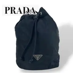 【美品】PRADA プラダ　巾着バッグ　ブラック　ナイロン　ポーチ　三角ロゴ