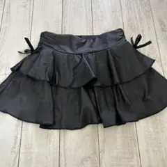 フリル付き黒スカート　shein レザースカート　インナースカート　9y