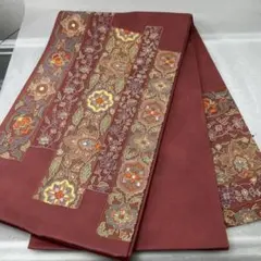 花柄刺繍 赤 太鼓柄袋帯1228