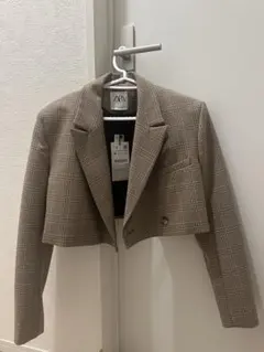 ZARA チェック柄 クロップドジャケット Mサイズ 新品タグ付きのサムネイル