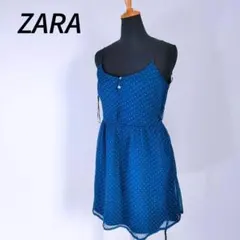 a0894 ZARA/ザラ　ダークグリーン ドット柄 ノースリーブ チュニック