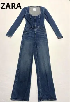 【ZARA】ザラ　デニムオールインワン XS ワイドパンツ 美シルエット