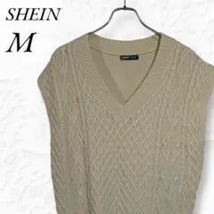 美品 シーイン ニット ベスト チョッキ アイボリー Ｖネック Ｍ リブ