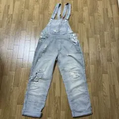 ストライプ ダメージ加工 オーバーオール