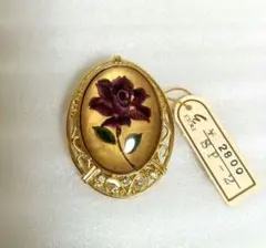 アンティーク バラの花ブローチ 金色