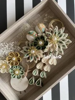 T-1122 つまみ細工 髪飾り 水引 成人式 卒業式 結婚式 七五三 髪飾り