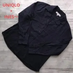 ユニクロ イネスコラボ ネイビーシャツ M オープンカラーシャツ