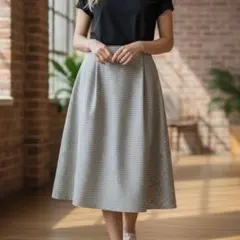 訳あり クレージュ courreges フレアスカート（M）水色×白 チェック柄のサムネイル