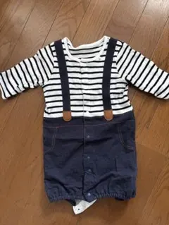 ストライプ柄 デニム風 ロンパース 50-60cm