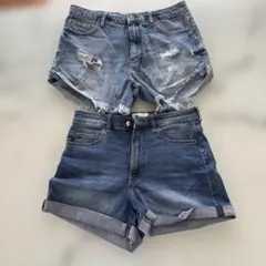 H&M デニムショートパンツ ダメージ加工 40 Forever21 2枚組