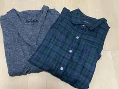 カーディガンとチェックロングシャツのセット