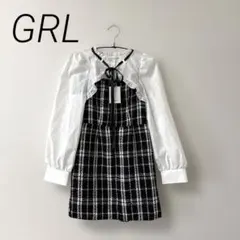 GRL グレイル　リボンタイ付きボレロドッキングチェック柄ミニワンピース L