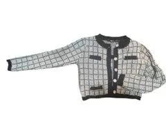 黒と白のチェック柄カーディガン　2点セット　アンサンブル