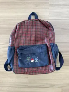 ファミリア　リュック　赤チェック　フロント刺繍