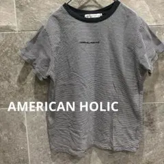 アメリカンホリック ボーダーTシャツ Mサイズ 白黒 ロゴ刺繍　半袖