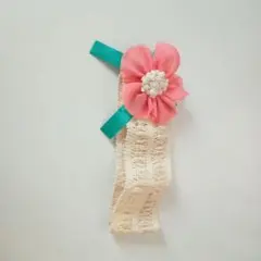 レースヘアバンド ピンク花付き